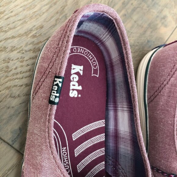 Keds Canvas Lace Up Denim Sneakers Prpl Pink w Teal Trim + Striped Laces Sz 9.5 - Picture 10 of 12